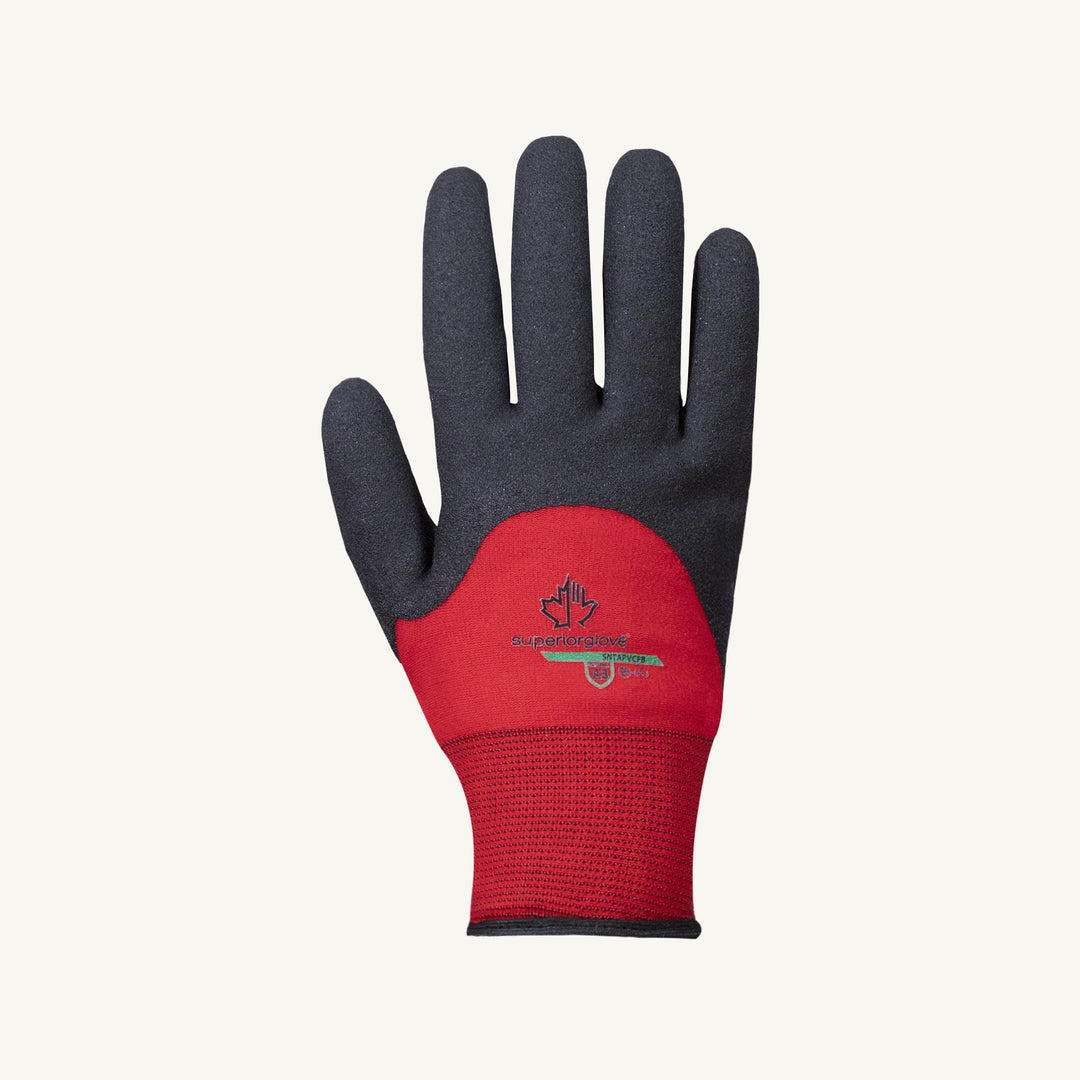 Reusable Gloves Superior Glove SNTAPVCFB/L String Knit Red Nylon Gloves with Black Fleece Liner and 3/4 PVC Coated Palms (Large)