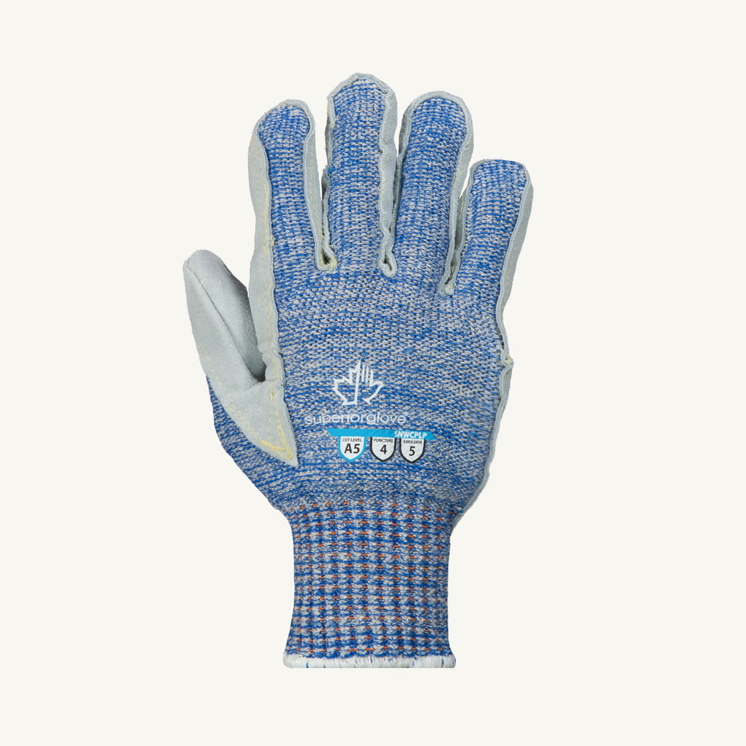 Reusable Gloves Superior Glove SNWCPLP/L Composite-Knit Gloves with Split Leather Palms in Blue (Large)