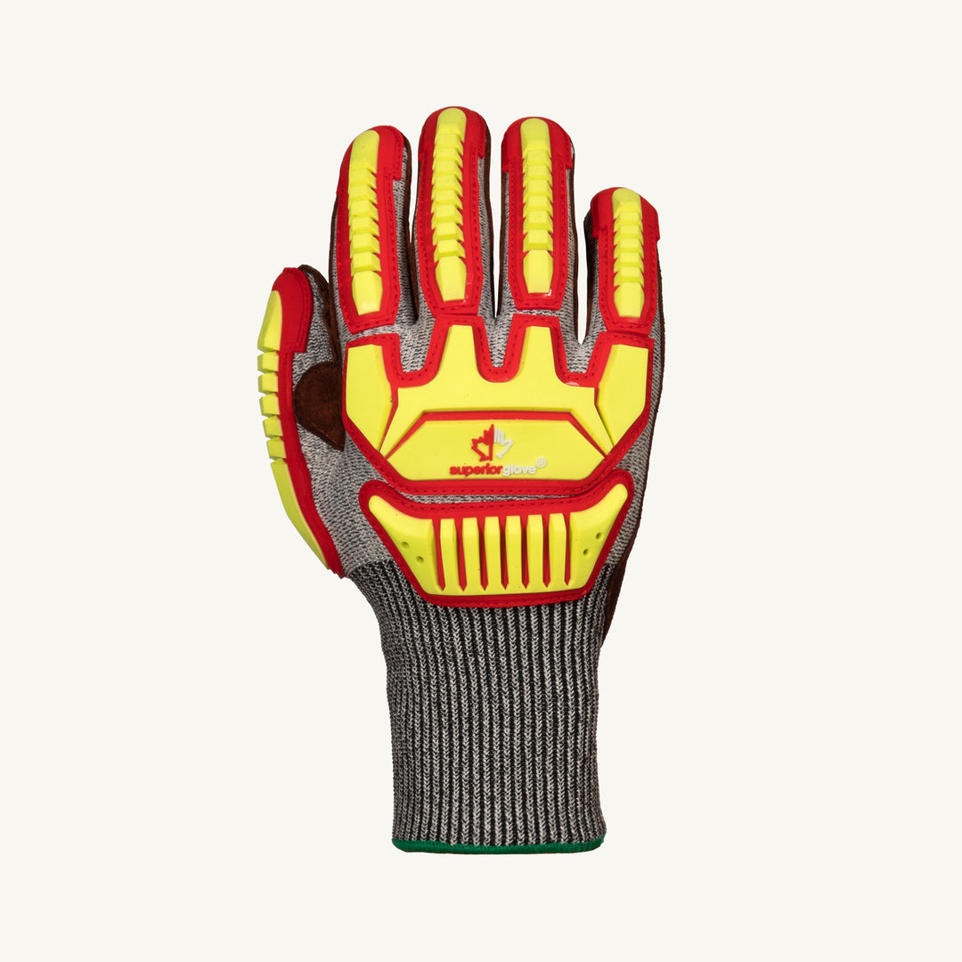 Superior Glove STAGBLPVB3X Glove - Tenactiv 13Ga Blended Hppe Knit Oilbloc Leather Palm Tpr Backing A8 Cut ANSI 5 Puncture