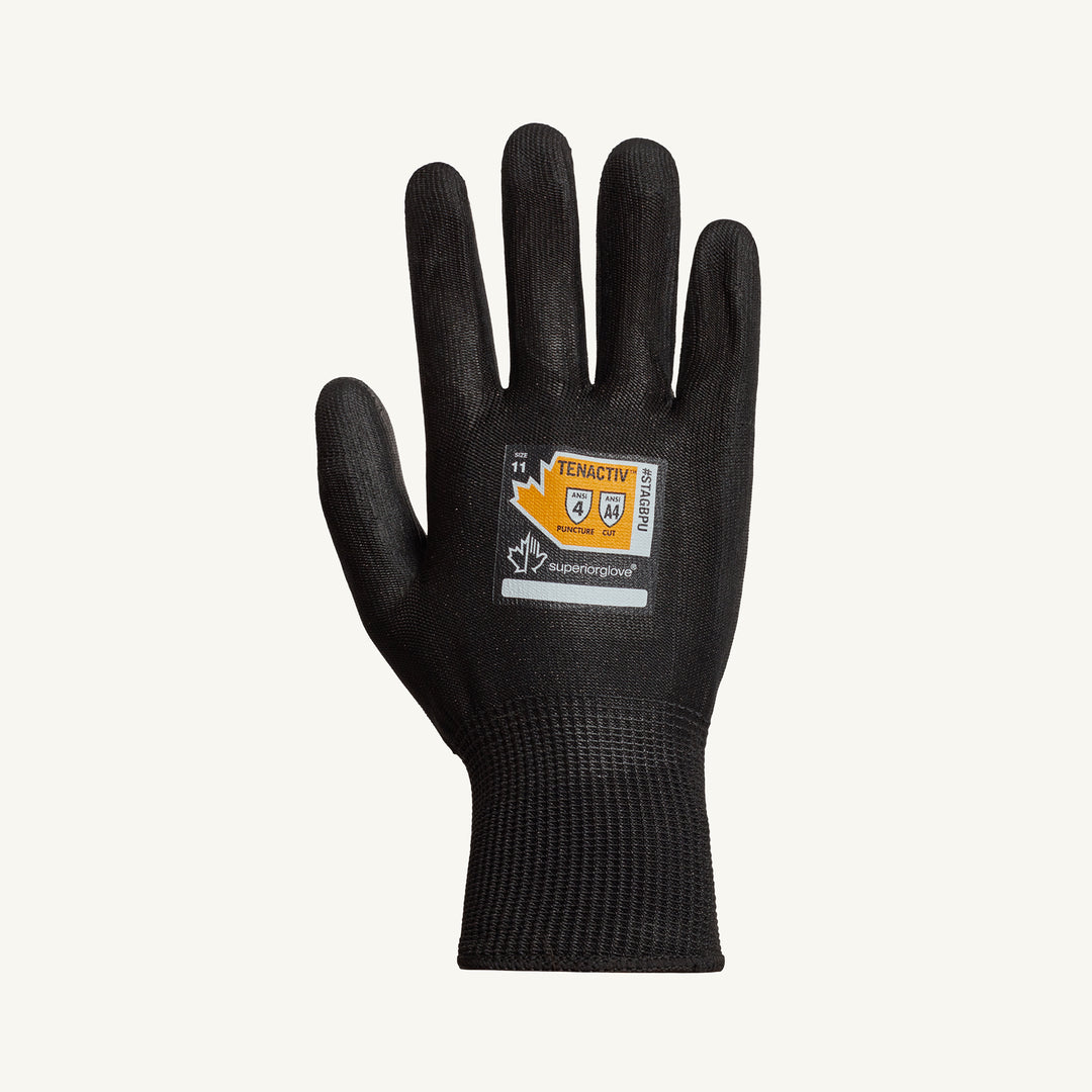 Reusable Gloves Superior Glove STAGBPU-7 13-Gauge Knit Gloves with High Performance Fibers and Polyurethane Palm in Black (Size 7)