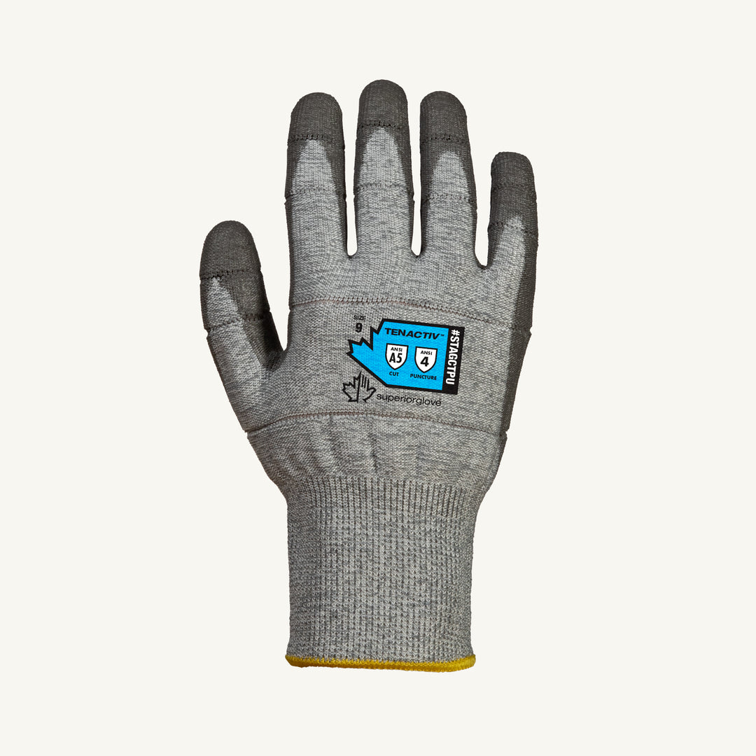 Superior Glove STAGCTPU-8 Glove - Tenactiv 13Ga Blended Hppe Knit Controlled Tear-Away Finger Tips Pu Palm ANSI A5
