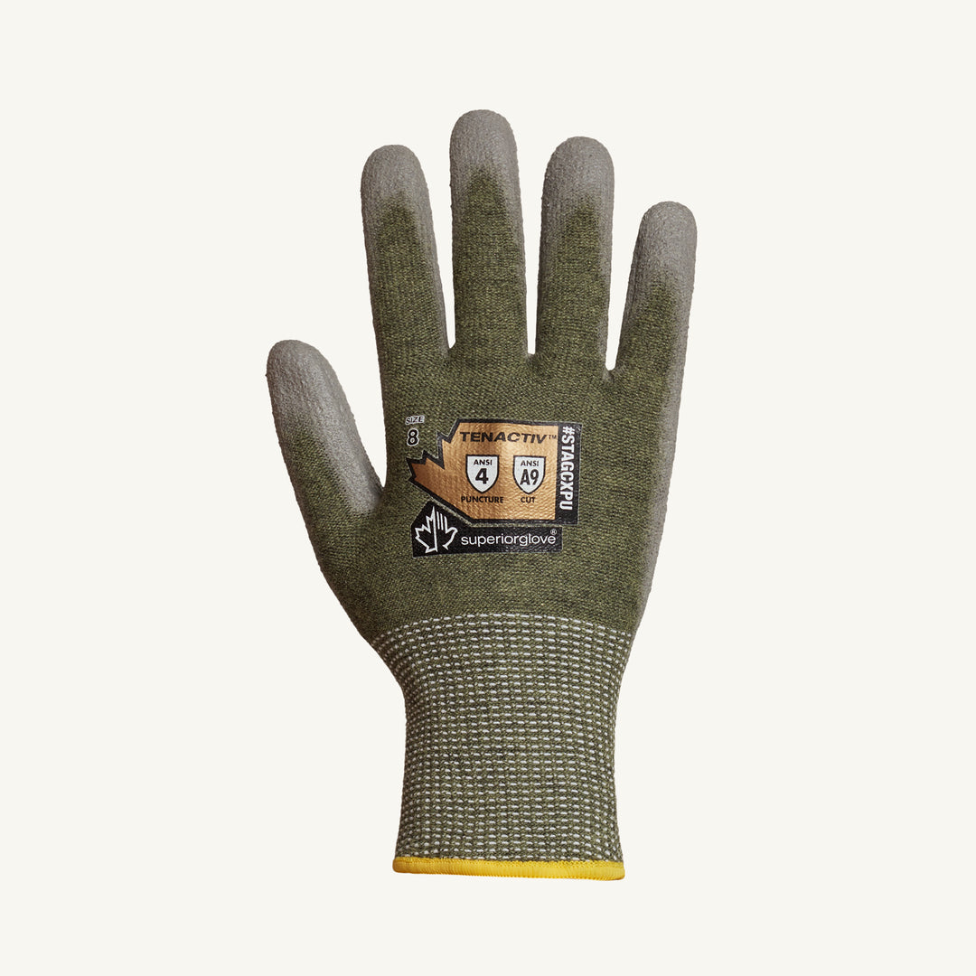 Reusable Gloves Superior Glove STAGCXPU-7 Cut-Resistant Knit Gloves with Composite Filament Fibers and Polyurethane Palms in Grey (Size 7)