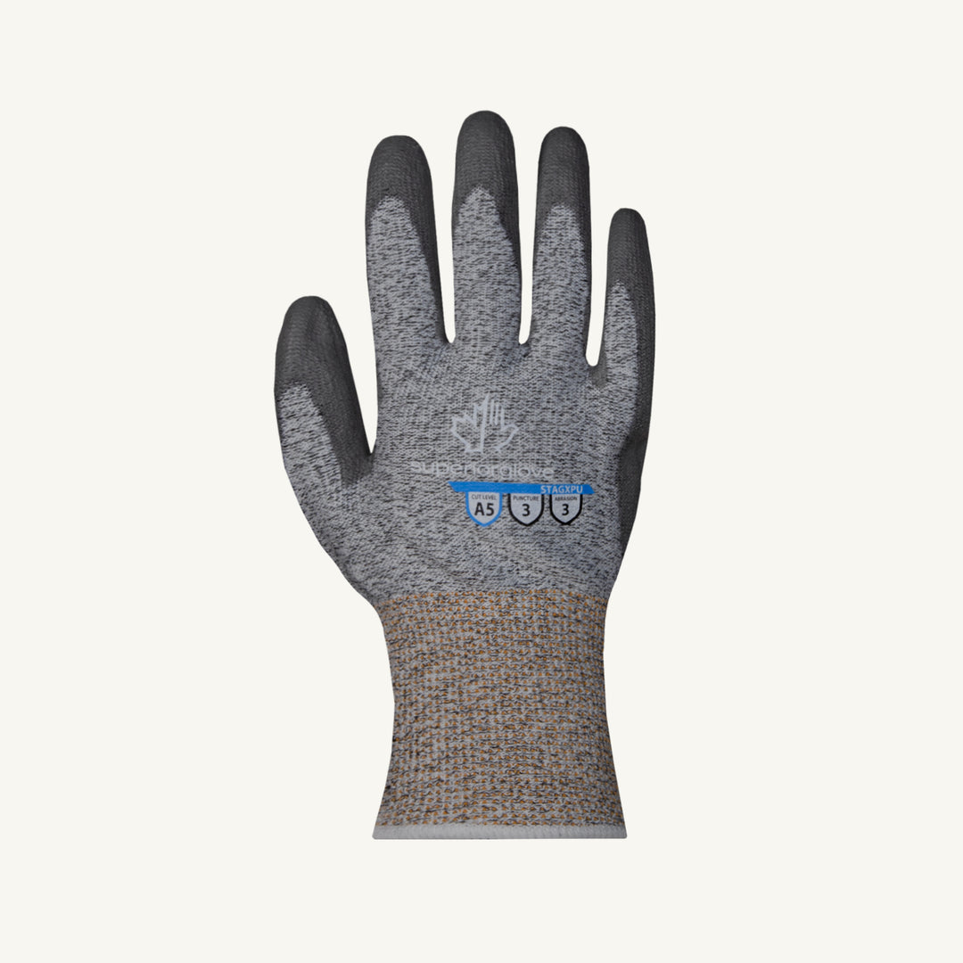 Superior Glove STAGXPU-10 Tenactiv Cx Gloves 13Ga Blended Hppe/Steel Polyurethane Palm Coated Ansi A5 Cut Superior