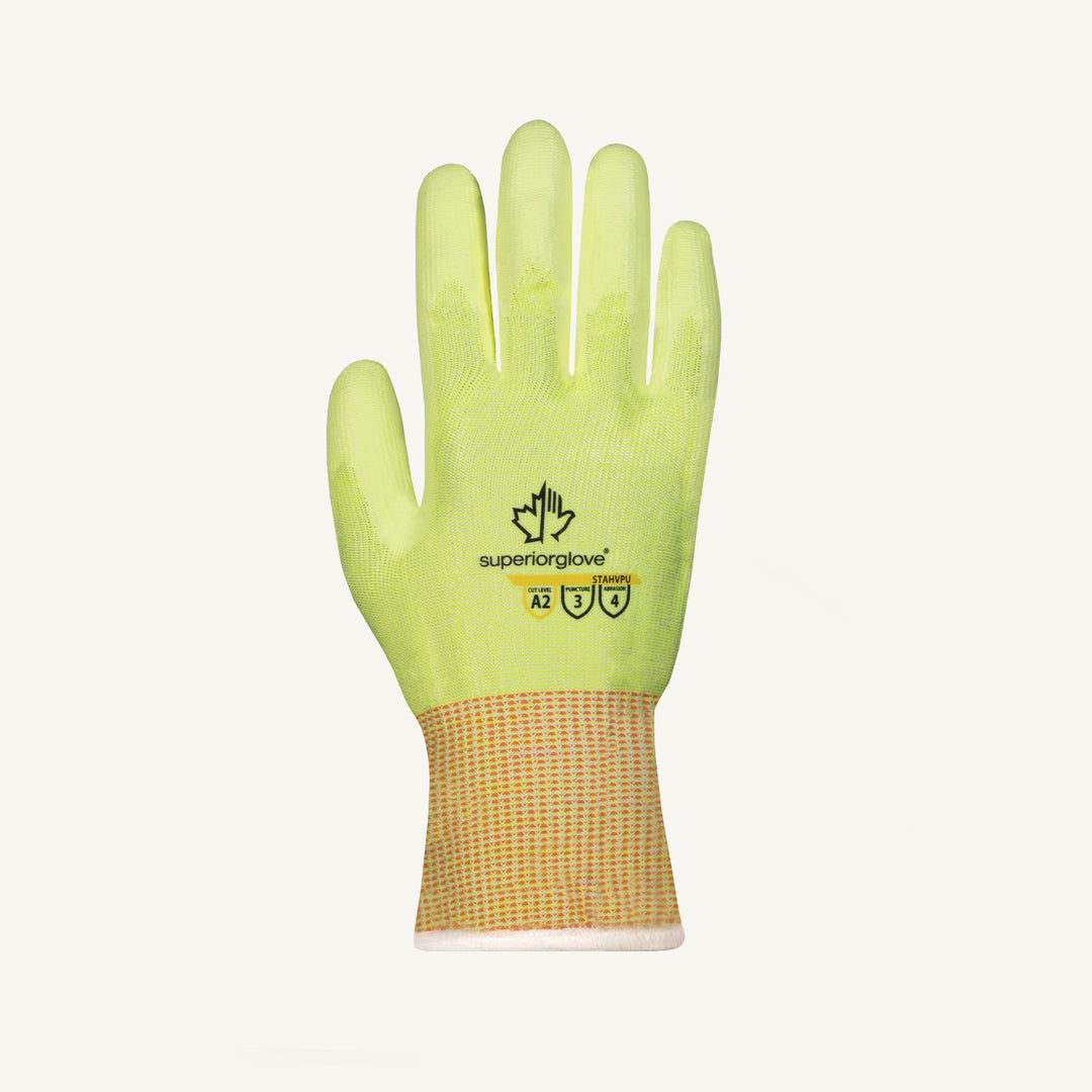 Reusable Gloves Superior Glove STAHVPU-9 Hi-Viz Cut-Resistant Gloves with Polyurethane Coated Palms (Size 9)