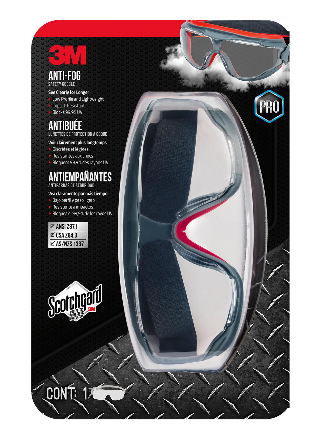 3M 47212H1-VDC-PS 3M Anti-Fog Safety Goggle 47212H1-VDC Grey & Red Frame Clear Lens with Scotchgard Anti-fog Coating 5/Case 3M 7100199315
