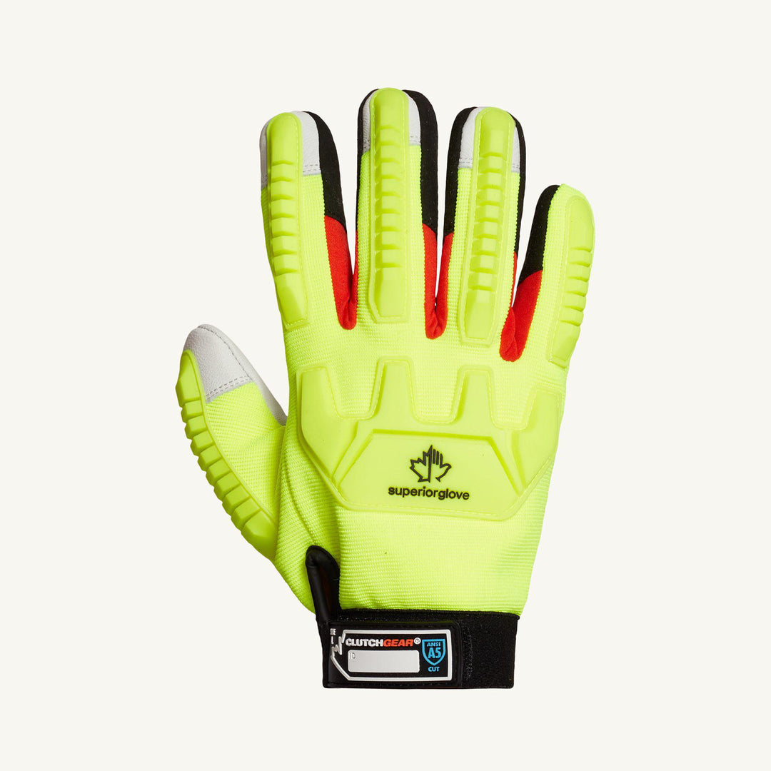 Reusable Gloves Superior Glove MXGKGHTVB/M Hi-Viz Impact-Resistant Mechanics Gloves - with Goat-Skin Palms and Blended Kevlar-Thinsulate Lining (Medium)