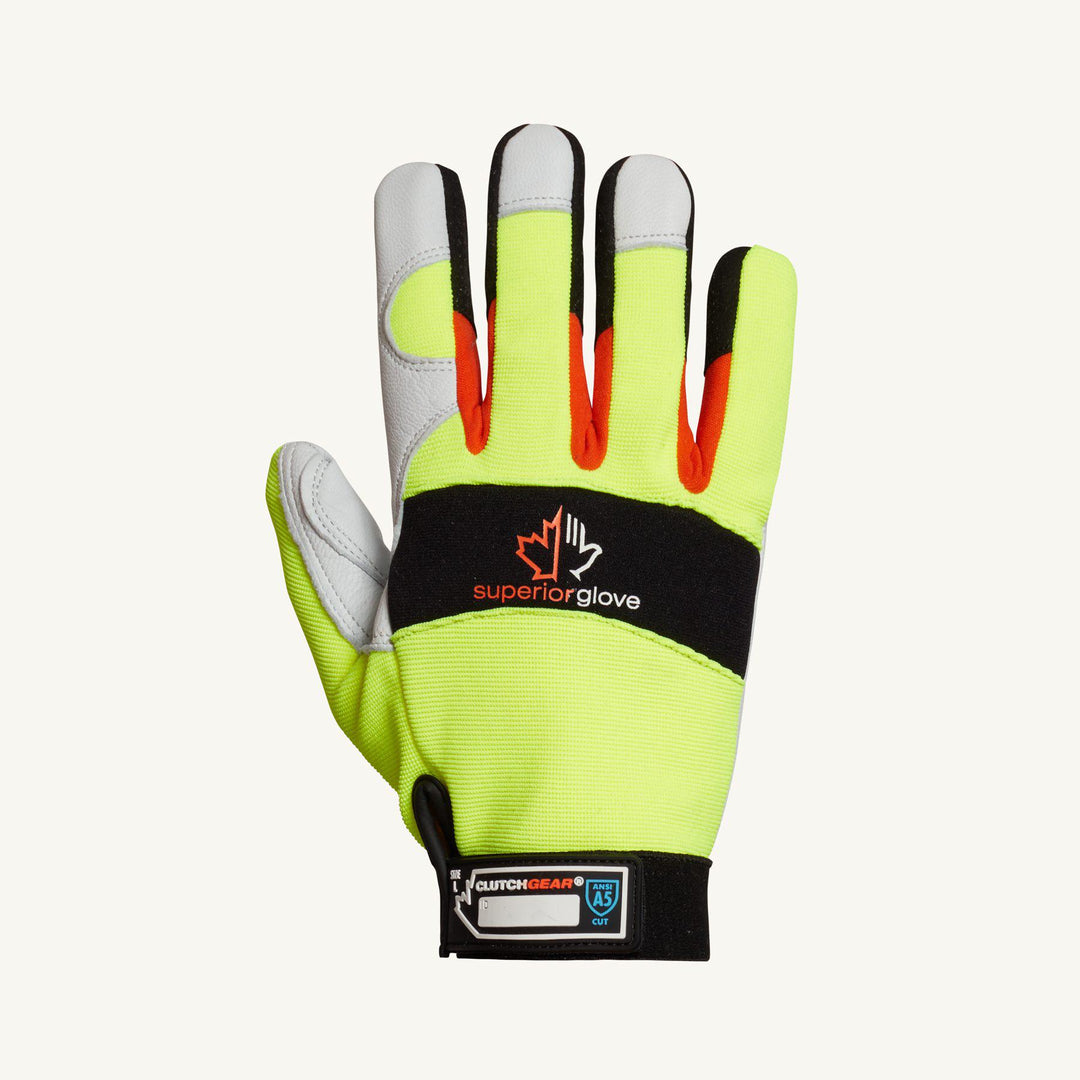Superior Glove MXGKGHVTL/S Clutch Gear Hi-Viz Graingoat Mechanics Glove Blended Kevlar & Thinsulate Lined Ansi A5 Cut Superior
