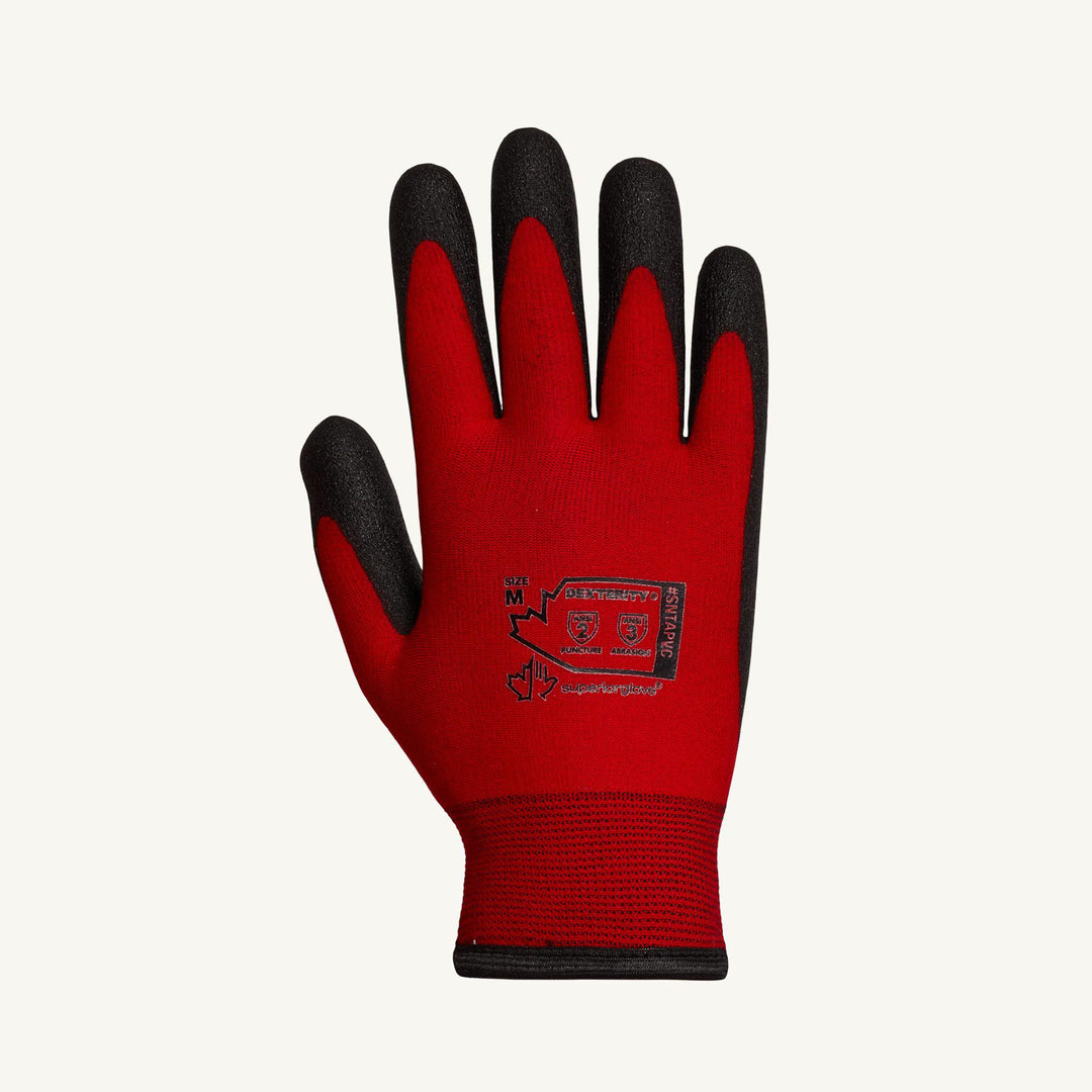 Reusable Gloves Superior Glove SNTAPVC/S String Knit Red Nylon Gloves with Black Fleece Liner and PVC Coated Palms (Small)