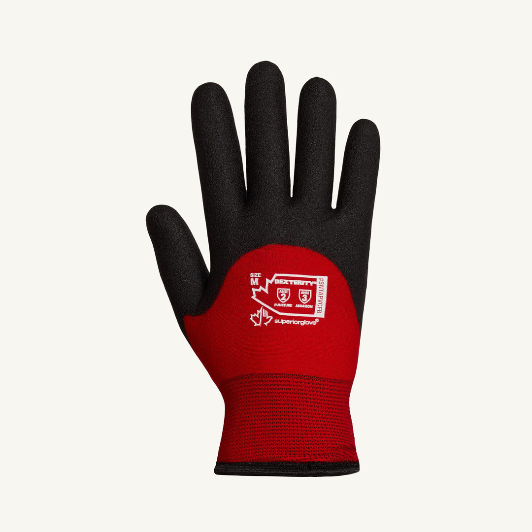 Reusable Gloves Superior Glove SNTAPVCFB/M String Knit Red Nylon Gloves with Black Fleece Liner and 3/4 PVC Coated Palms (Medium)