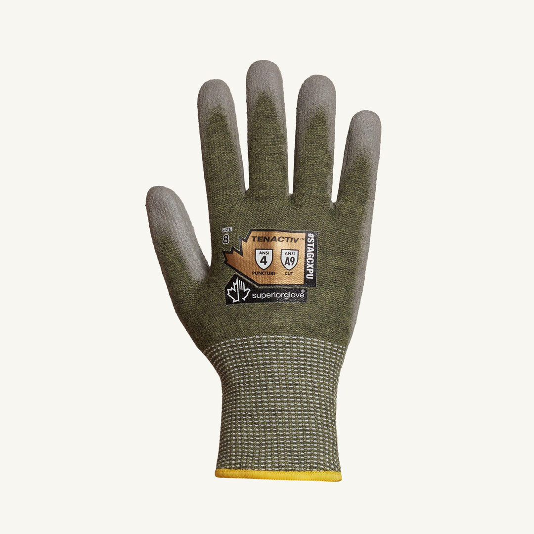 Reusable Gloves Superior Glove STAGCXPU-9 Cut-Resistant Knit Gloves with Composite Filament Fibers and Polyurethane Palms in Grey (Size 9)