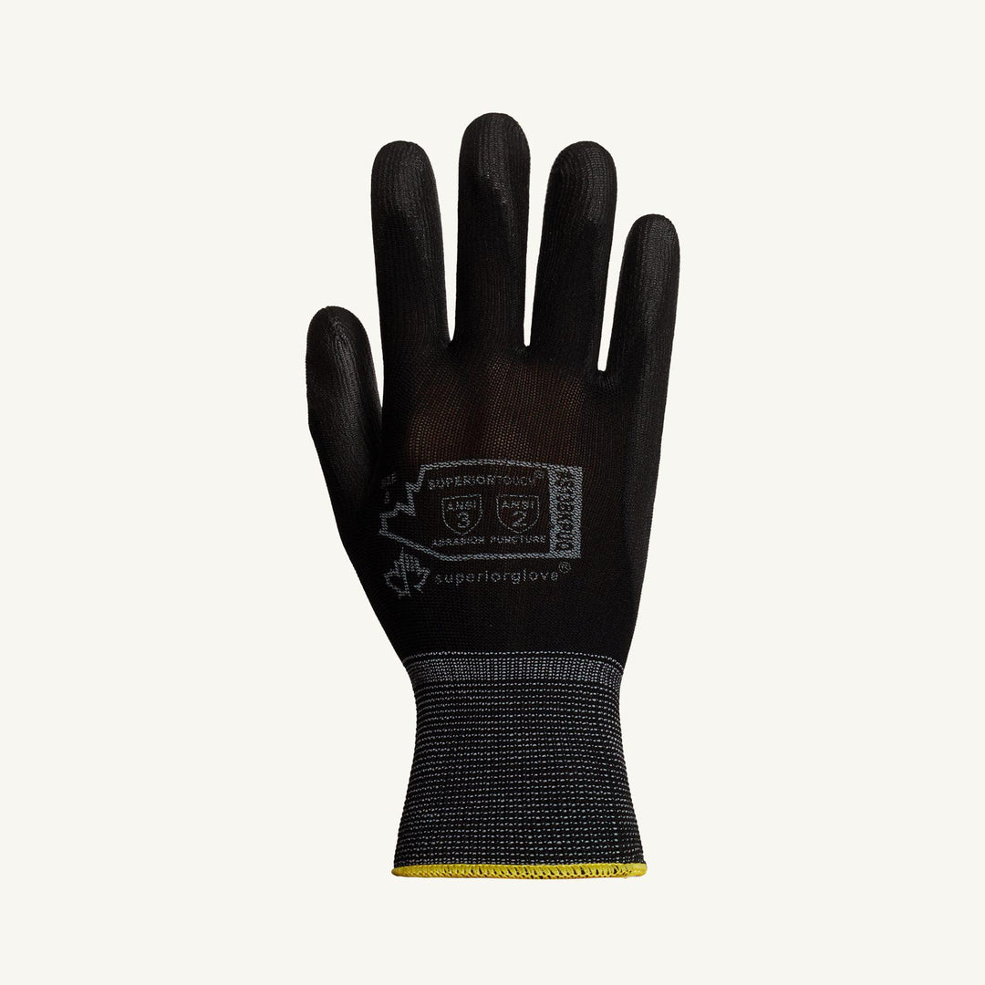 Reusable Gloves Superior Glove S13BKPUQ-5 Seamless Knit Nylon Gloves and Polyurethane Coated Palms in Black (Size 5)