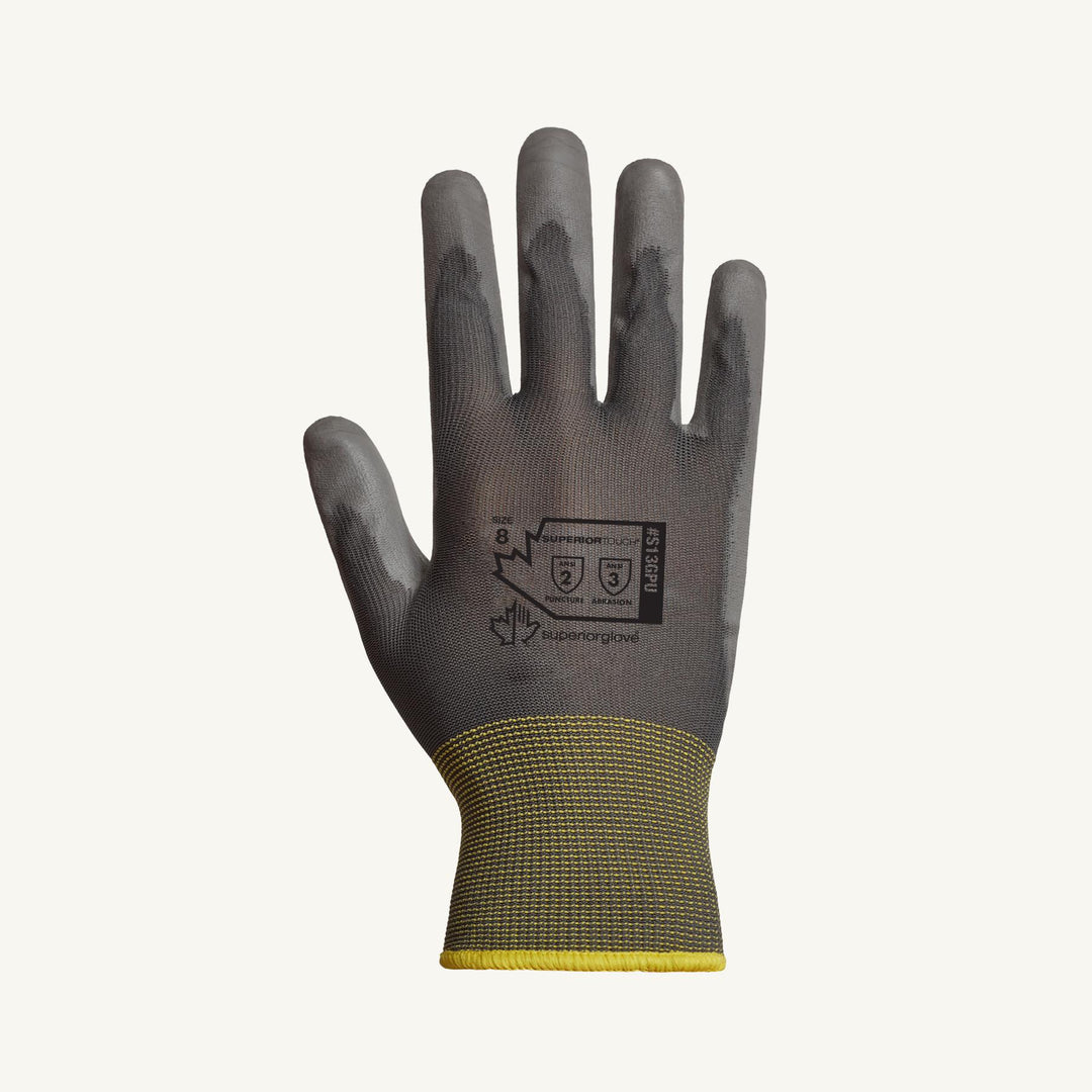 Reusable Gloves Superior Glove S13GPU-11 Knit Nylon Gloves with Polyurethane Coated Palms in Grey (Size 11)