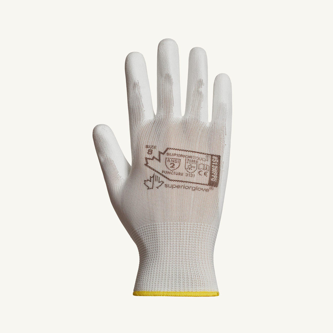 Reusable Gloves Superior Glove S13WPPU-5 Polyester Gloves with Polyurethane Coated Palms in White (Size 5)
