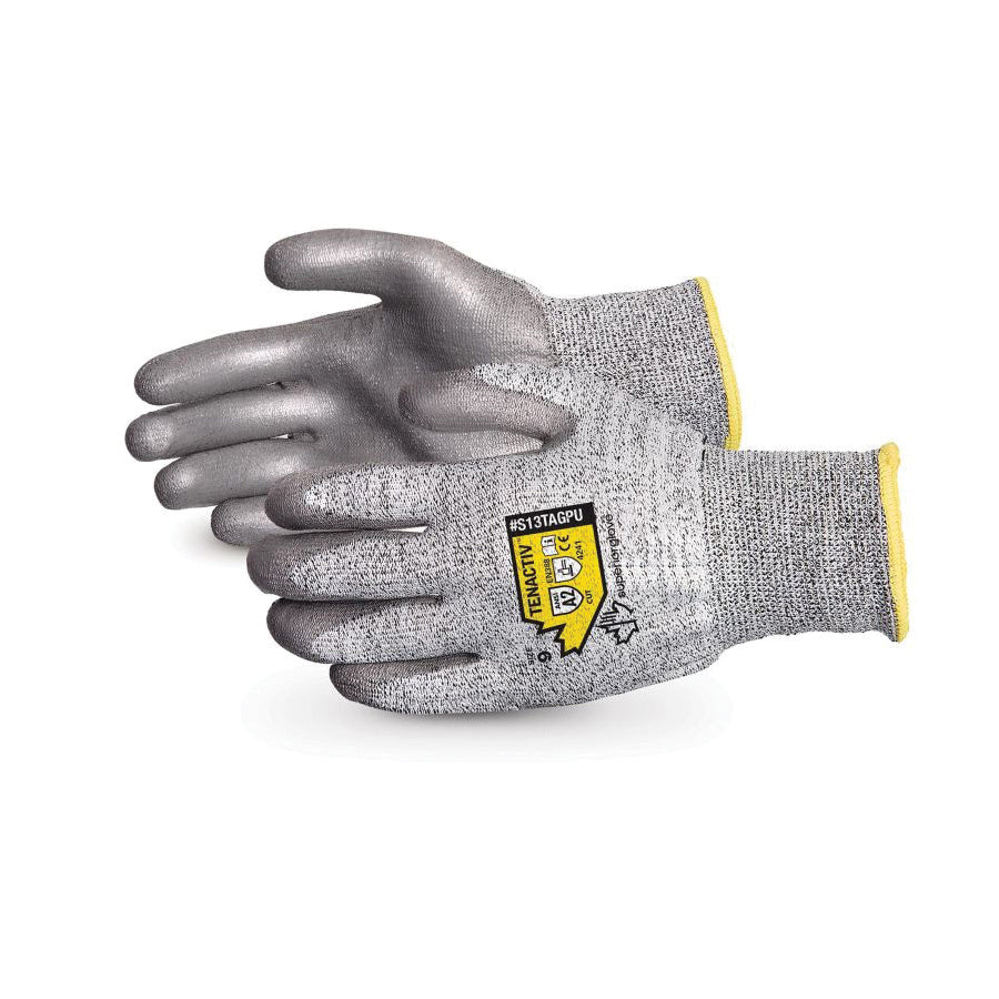 Reusable Gloves Superior Glove S13TAGPU-7 High Performance Cut-Resistant Gloves with Polyurethane Coated Palms in Grey (Size 7)