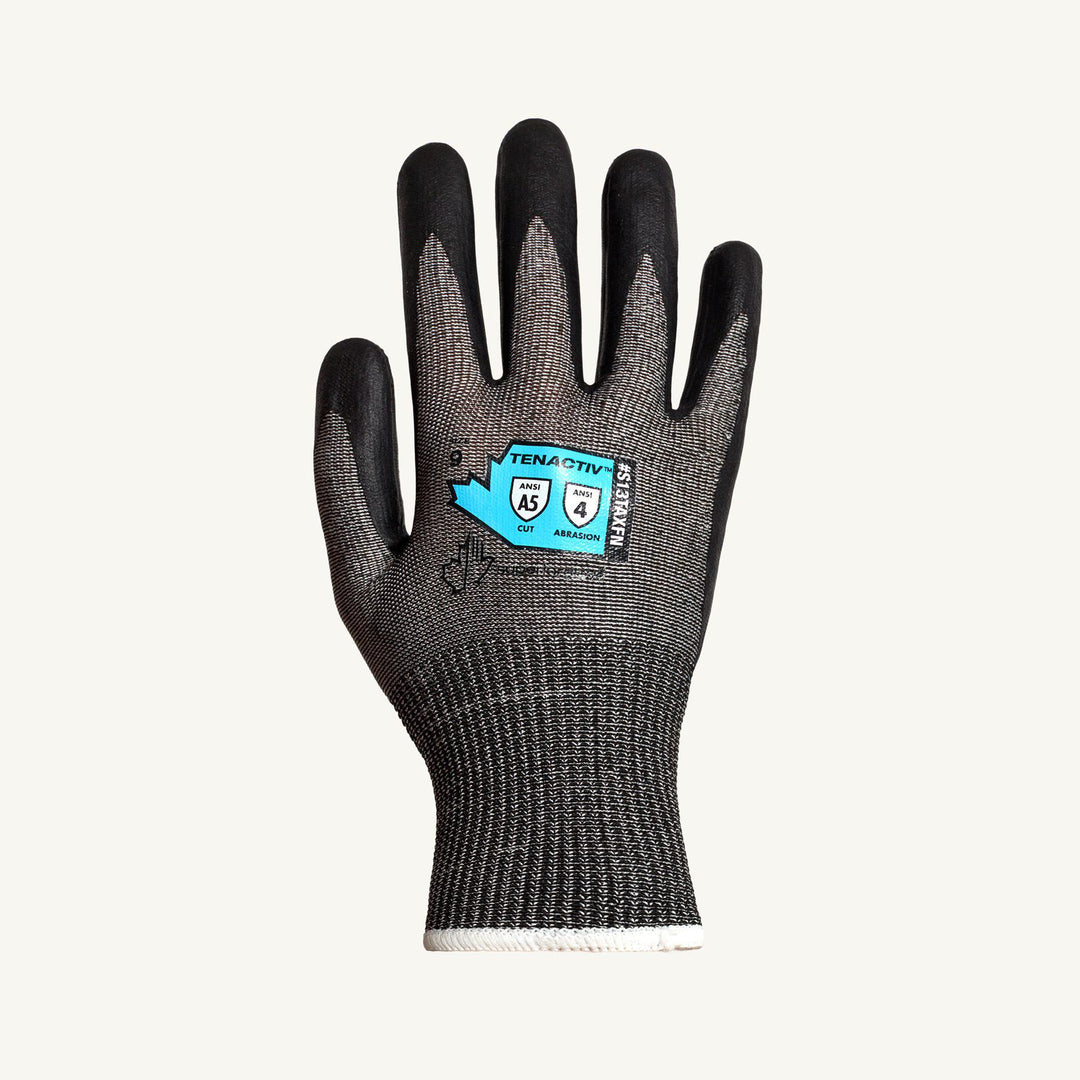 Superior Glove S13TAXFN-9 Tenactiv Glove CX Black String Knit 13ga Blended HPPE / Steel with Foam Nitrile Palm ANSI A5 Cut Superior S13TAXFN-9