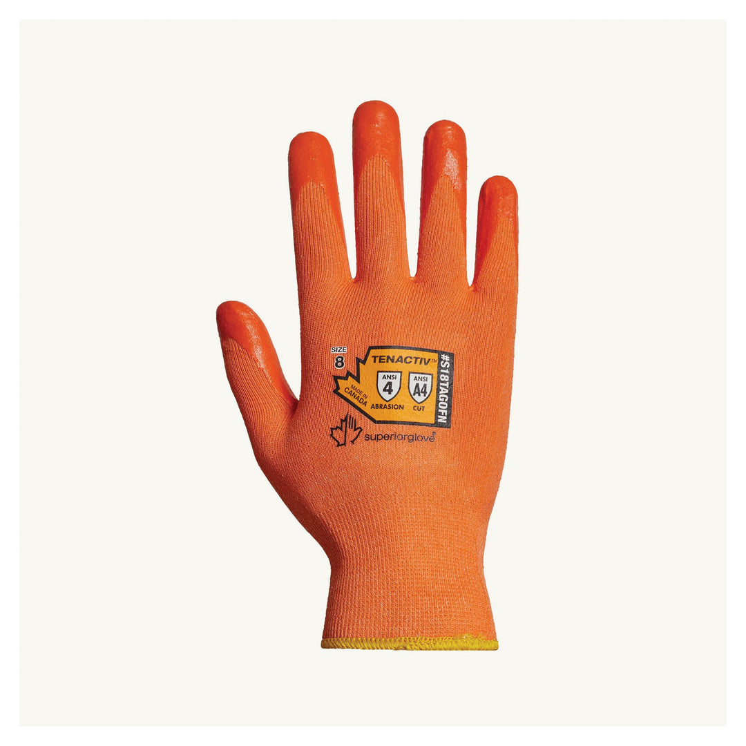 Reusable Gloves Superior Glove S18TAGOFN9 Hi-Viz Orange Cut-Resistant Gloves with Foam Nitrile Palms (Size 9)