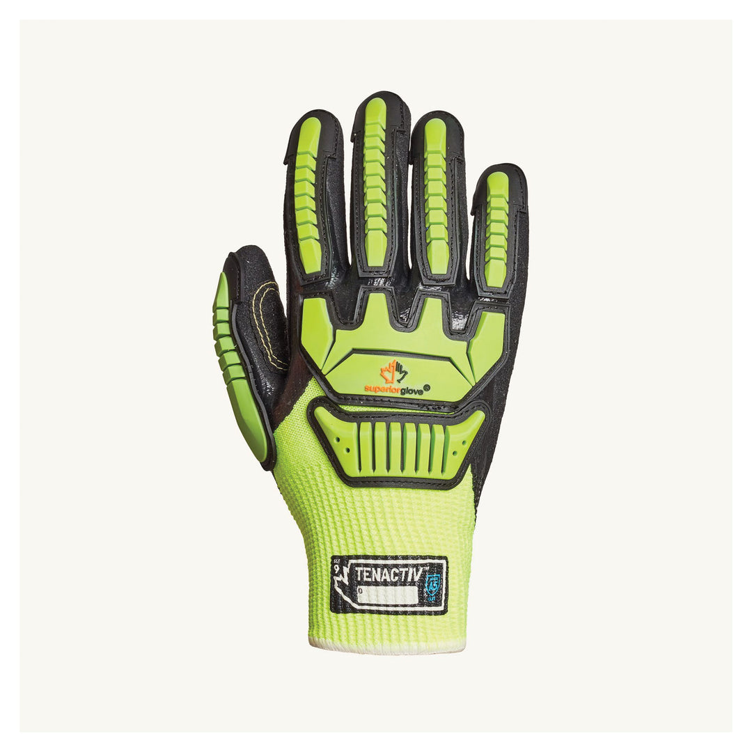 Reusable Gloves Superior Glove SHVPNFBVB8 Hi-Viz Hi-Perfomance Knit Gloves with 3/4 Micropore Nitrile Palms (Size 8)