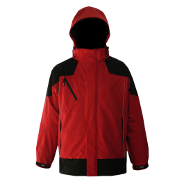 Viking Evolution EV400BR-S  ~  Waterproof/Breathable Mesh Lined Jacket with Stormblaster Hood in Black/Red (Small) - Ariba Safety